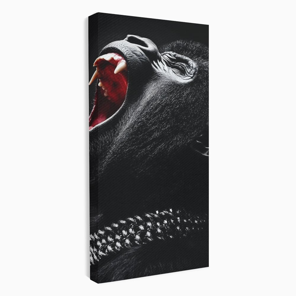 Tablou Canvas Premium, LuxCanva® M1334, Glasul Salbaticiei, Strigat, Colti, Furie, Gorila, Expresie, Teroare, Bestie, Lanturi, Instinct, Animal, Birou, Living, Camera Copil