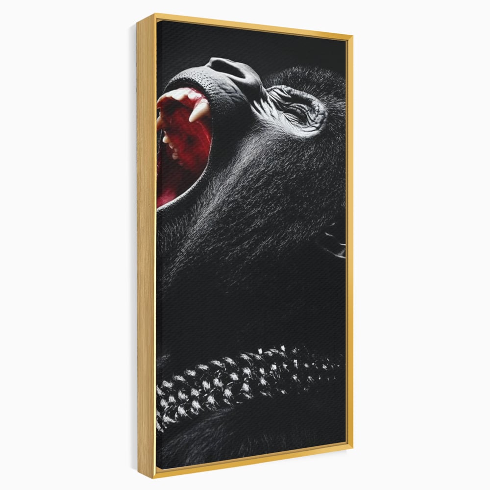 Tablou Canvas Premium, LuxCanva® M1334, Glasul Salbaticiei, Strigat, Colti, Furie, Gorila, Expresie, Teroare, Bestie, Lanturi, Instinct, Animal, Birou, Living, Camera Copil