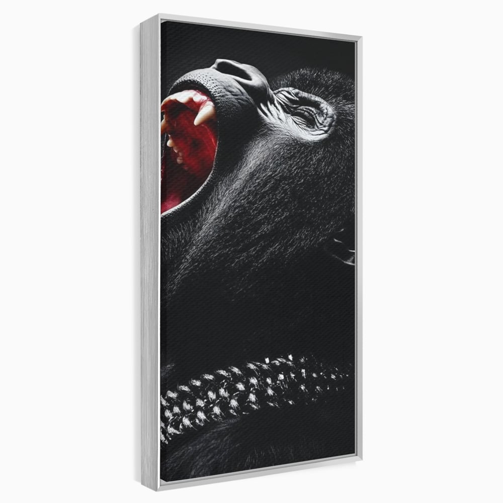 Tablou Canvas Premium, LuxCanva® M1334, Glasul Salbaticiei, Strigat, Colti, Furie, Gorila, Expresie, Teroare, Bestie, Lanturi, Instinct, Animal, Birou, Living, Camera Copil