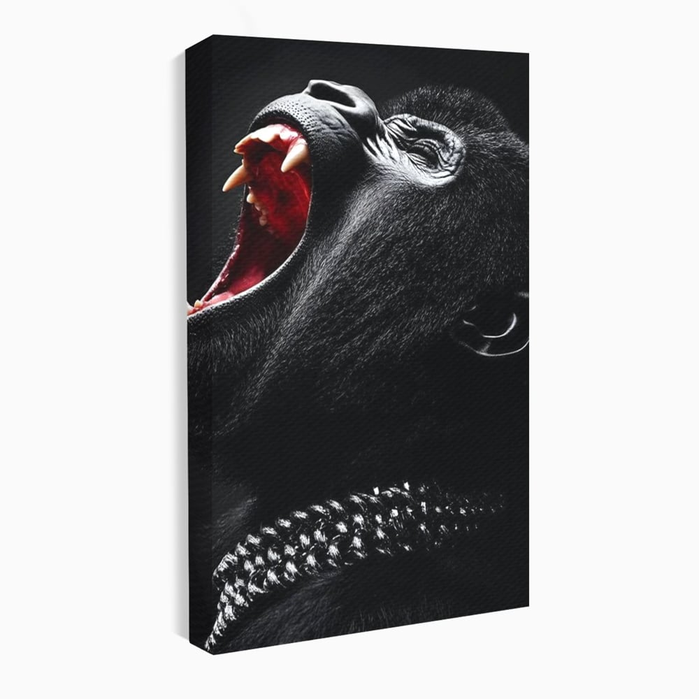 Tablou Canvas Premium, LuxCanva® M1334, Glasul Salbaticiei, Strigat, Colti, Furie, Gorila, Expresie, Teroare, Bestie, Lanturi, Instinct, Animal, Birou, Living, Camera Copil