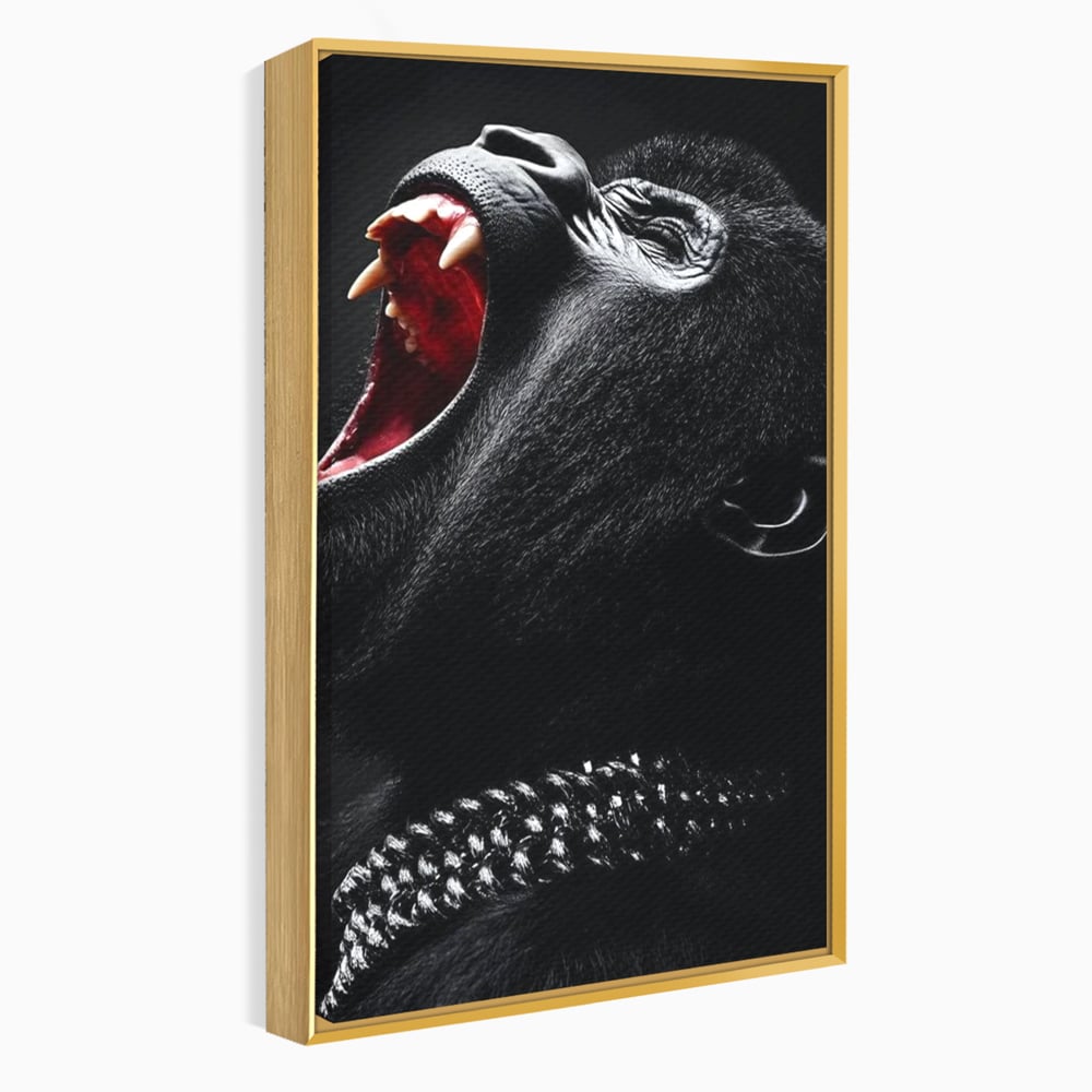Tablou Canvas Premium, LuxCanva® M1334, Glasul Salbaticiei, Strigat, Colti, Furie, Gorila, Expresie, Teroare, Bestie, Lanturi, Instinct, Animal, Birou, Living, Camera Copil