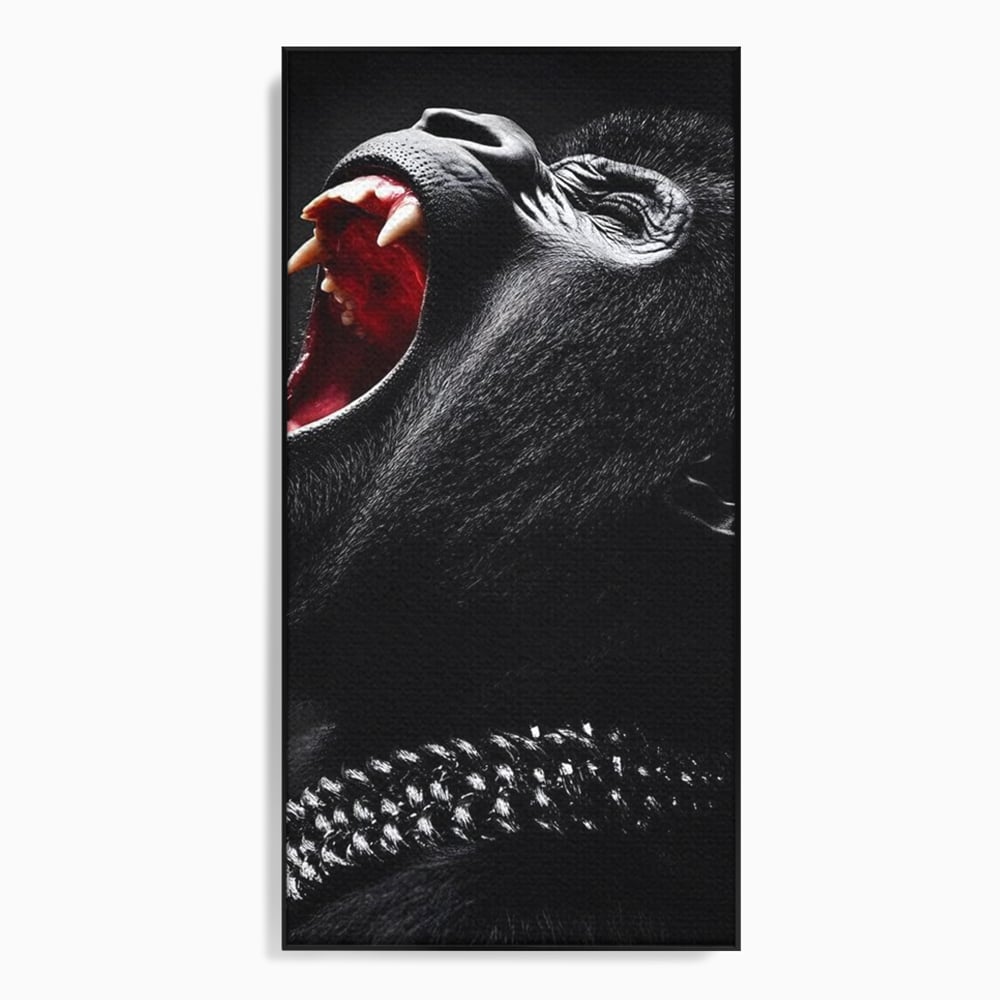 Tablou Canvas Premium, LuxCanva® M1334, Glasul Salbaticiei, Strigat, Colti, Furie, Gorila, Expresie, Teroare, Bestie, Lanturi, Instinct, Animal, Birou, Living, Camera Copil