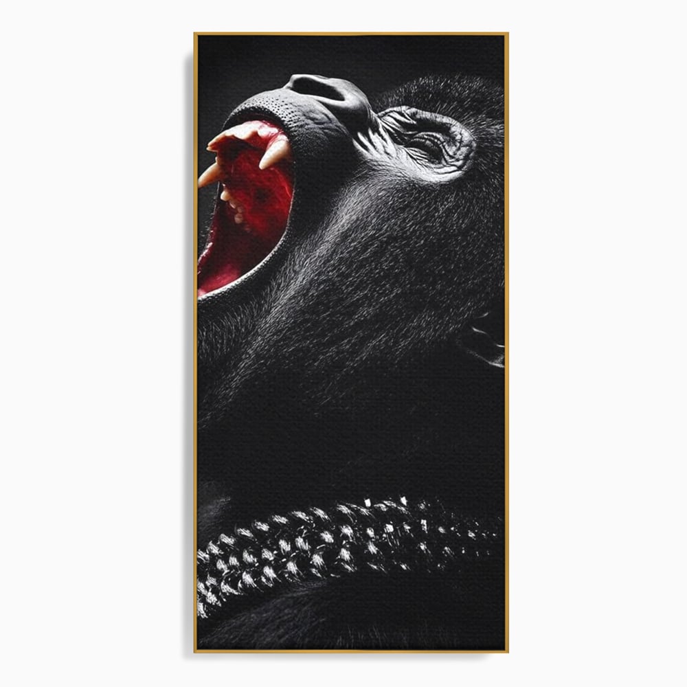 Tablou Canvas Premium, LuxCanva® M1334, Glasul Salbaticiei, Strigat, Colti, Furie, Gorila, Expresie, Teroare, Bestie, Lanturi, Instinct, Animal, Birou, Living, Camera Copil