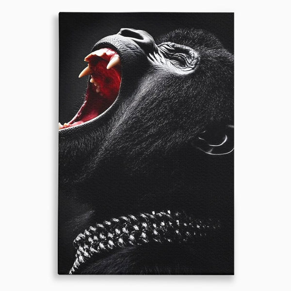 Tablou Canvas Premium, LuxCanva® M1334, Glasul Salbaticiei, Strigat, Colti, Furie, Gorila, Expresie, Teroare, Bestie, Lanturi, Instinct, Animal, Birou, Living, Camera Copil