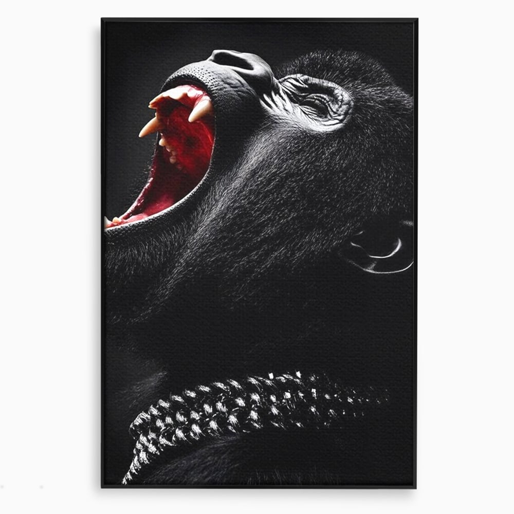 Tablou Canvas Premium, LuxCanva® M1334, Glasul Salbaticiei, Strigat, Colti, Furie, Gorila, Expresie, Teroare, Bestie, Lanturi, Instinct, Animal, Birou, Living, Camera Copil