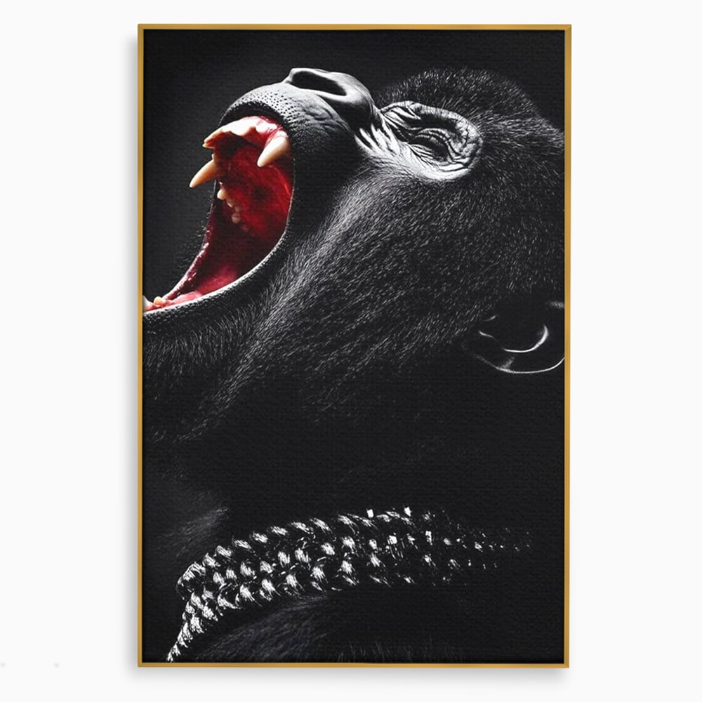 Tablou Canvas Premium, LuxCanva® M1334, Glasul Salbaticiei, Strigat, Colti, Furie, Gorila, Expresie, Teroare, Bestie, Lanturi, Instinct, Animal, Birou, Living, Camera Copil