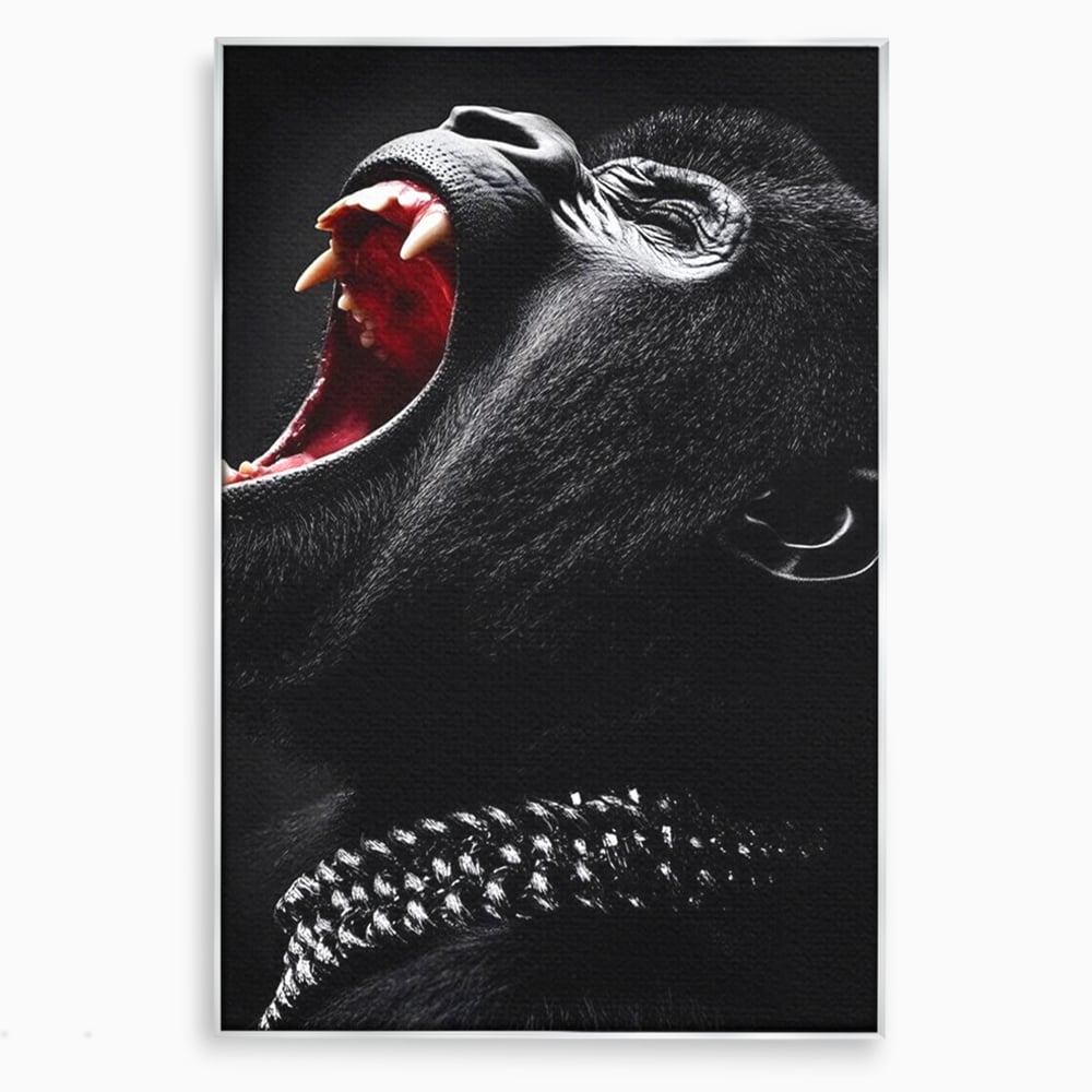 Tablou Canvas Premium, LuxCanva® M1334, Glasul Salbaticiei, Strigat, Colti, Furie, Gorila, Expresie, Teroare, Bestie, Lanturi, Instinct, Animal, Birou, Living, Camera Copil