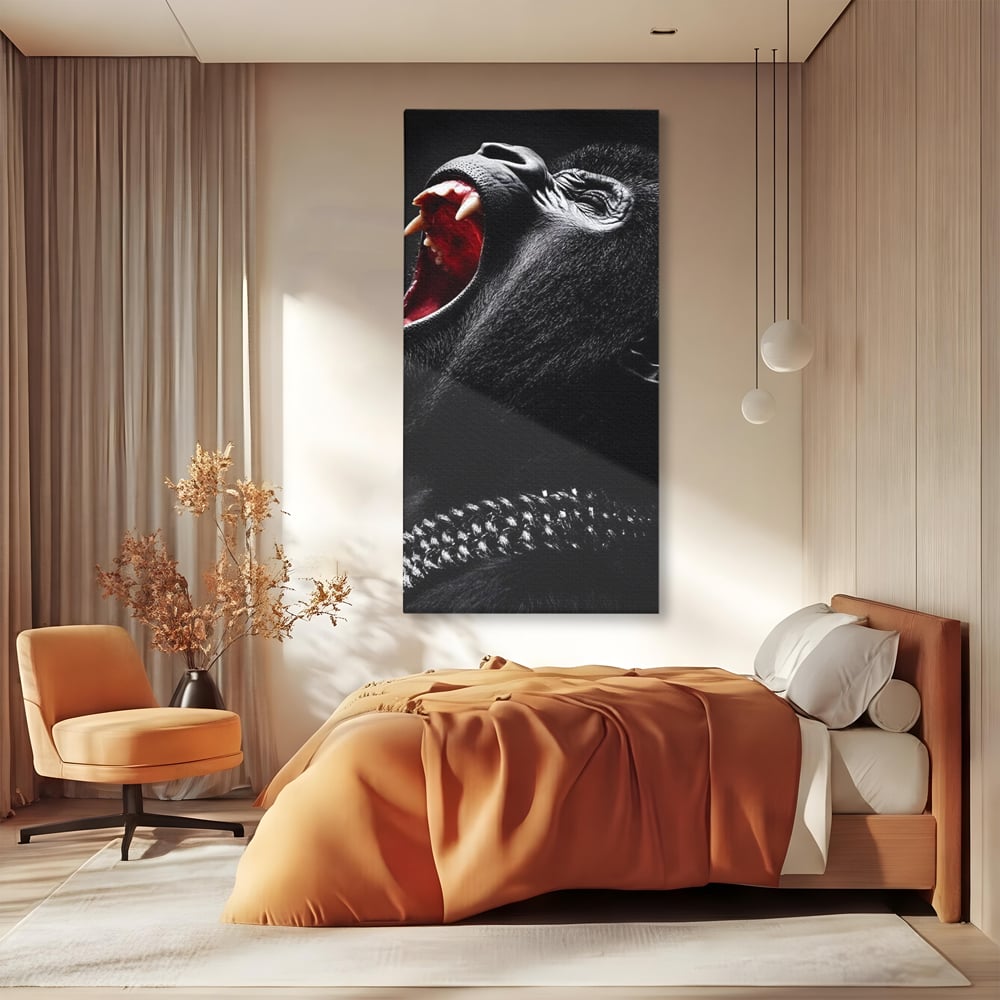 Tablou Canvas Premium, LuxCanva® M1334, Glasul Salbaticiei, Strigat, Colti, Furie, Gorila, Expresie, Teroare, Bestie, Lanturi, Instinct, Animal, Birou, Living, Camera Copil
