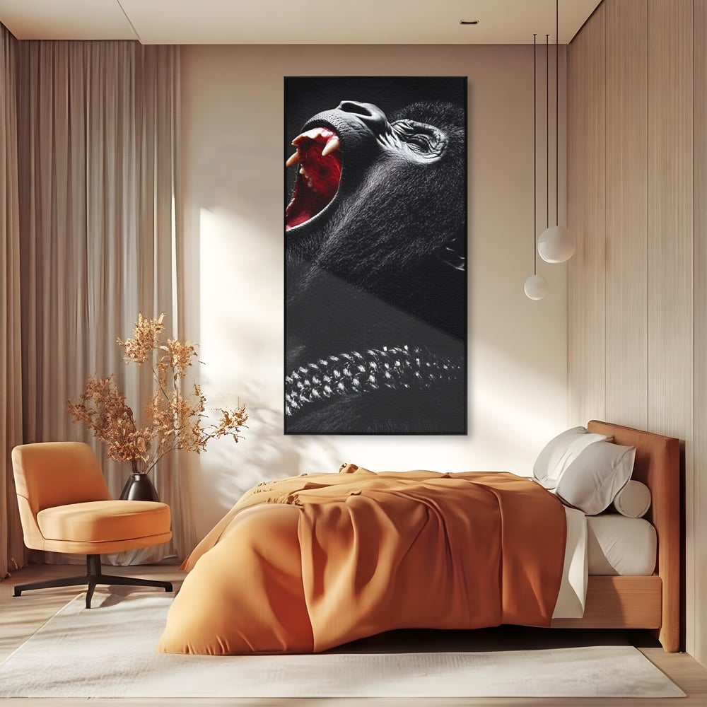 Tablou Canvas Premium, LuxCanva® M1334, Glasul Salbaticiei, Strigat, Colti, Furie, Gorila, Expresie, Teroare, Bestie, Lanturi, Instinct, Animal, Birou, Living, Camera Copil