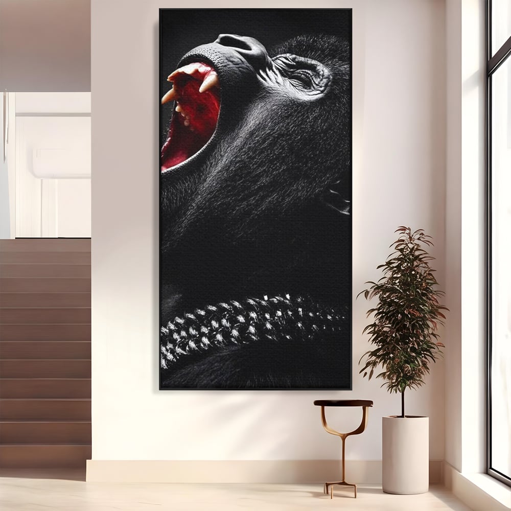 Tablou Canvas Premium, LuxCanva® M1334, Glasul Salbaticiei, Strigat, Colti, Furie, Gorila, Expresie, Teroare, Bestie, Lanturi, Instinct, Animal, Birou, Living, Camera Copil
