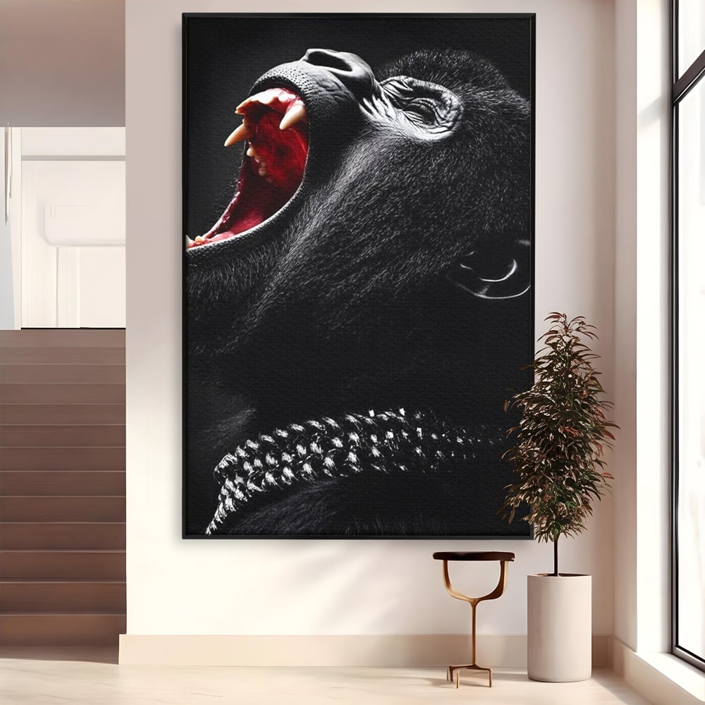 Tablou Canvas Premium, LuxCanva® M1334, Glasul Salbaticiei, Strigat, Colti, Furie, Gorila, Expresie, Teroare, Bestie, Lanturi, Instinct, Animal, Birou, Living, Camera Copil