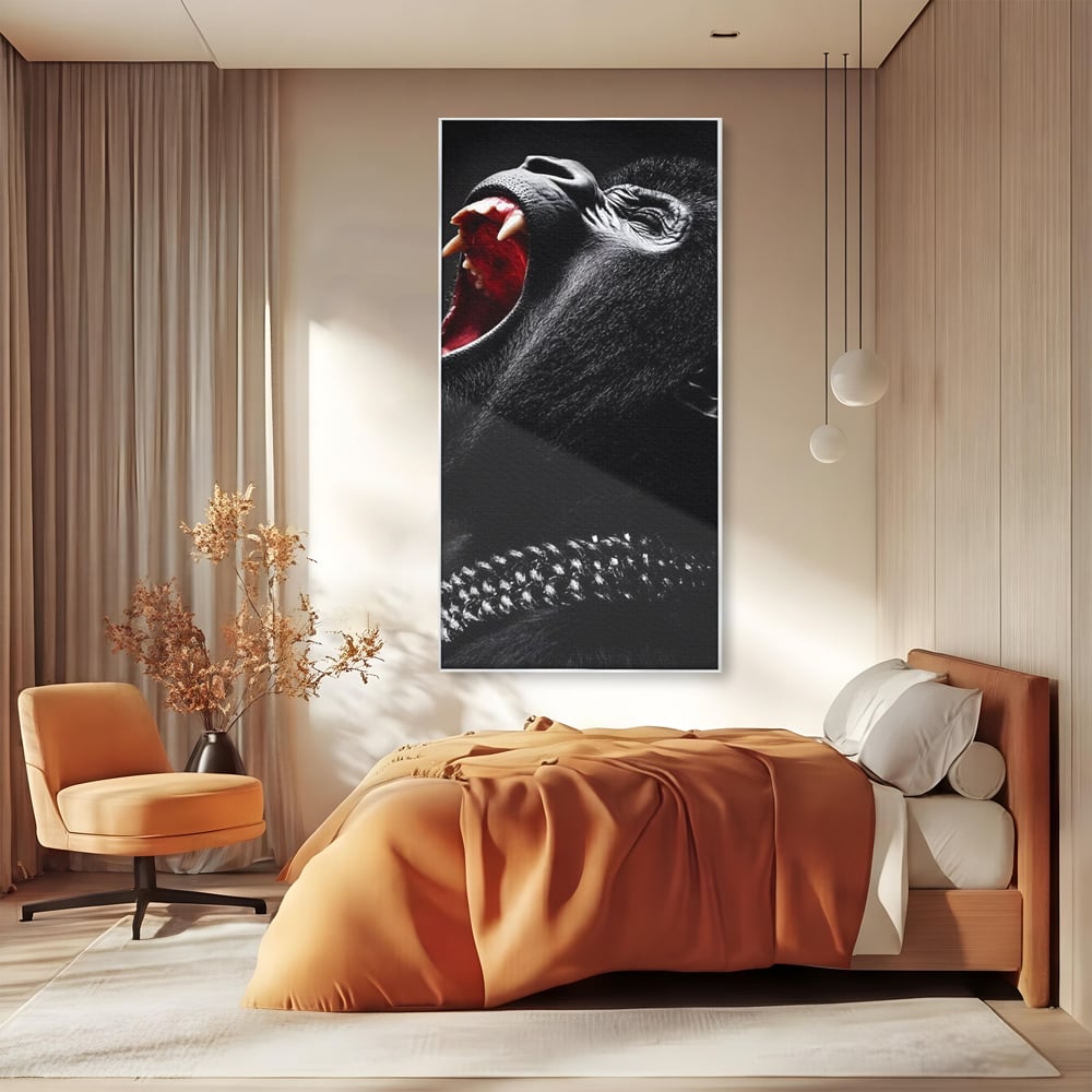 Tablou Canvas Premium, LuxCanva® M1334, Glasul Salbaticiei, Strigat, Colti, Furie, Gorila, Expresie, Teroare, Bestie, Lanturi, Instinct, Animal, Birou, Living, Camera Copil