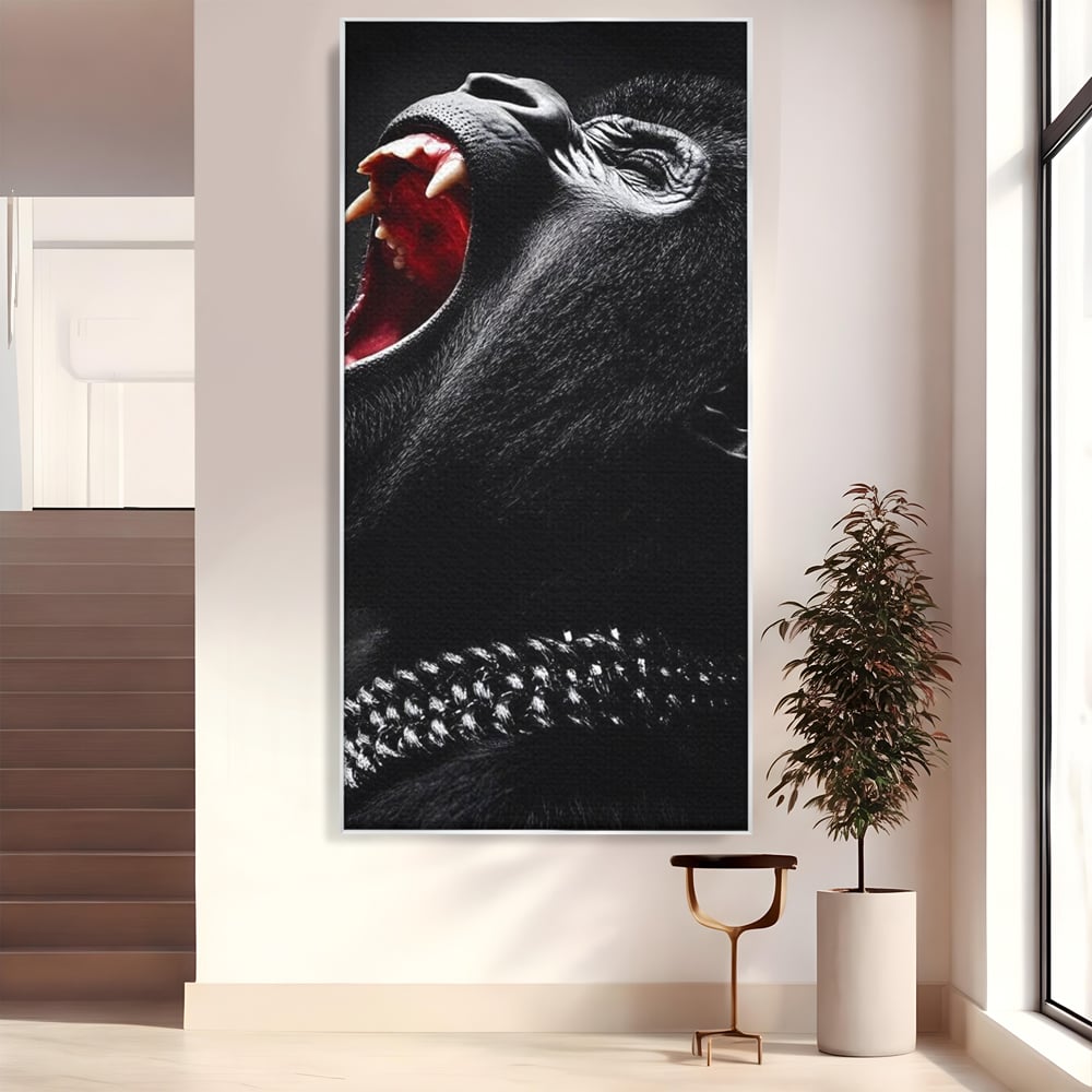 Tablou Canvas Premium, LuxCanva® M1334, Glasul Salbaticiei, Strigat, Colti, Furie, Gorila, Expresie, Teroare, Bestie, Lanturi, Instinct, Animal, Birou, Living, Camera Copil