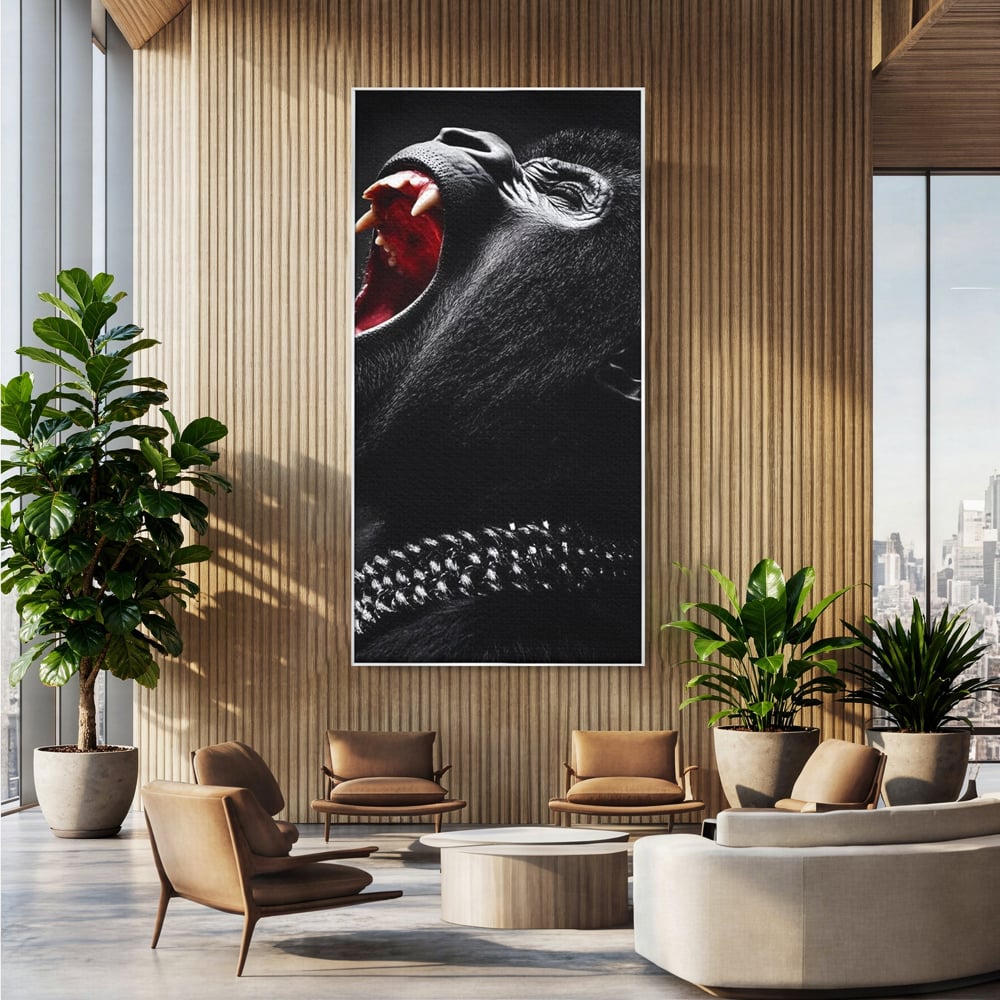 Tablou Canvas Premium, LuxCanva® M1334, Glasul Salbaticiei, Strigat, Colti, Furie, Gorila, Expresie, Teroare, Bestie, Lanturi, Instinct, Animal, Birou, Living, Camera Copil
