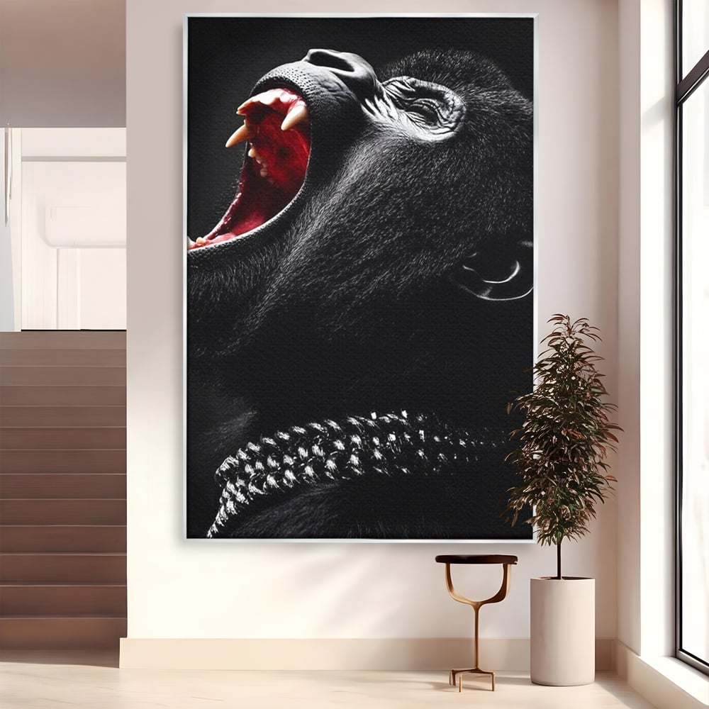 Tablou Canvas Premium, LuxCanva® M1334, Glasul Salbaticiei, Strigat, Colti, Furie, Gorila, Expresie, Teroare, Bestie, Lanturi, Instinct, Animal, Birou, Living, Camera Copil