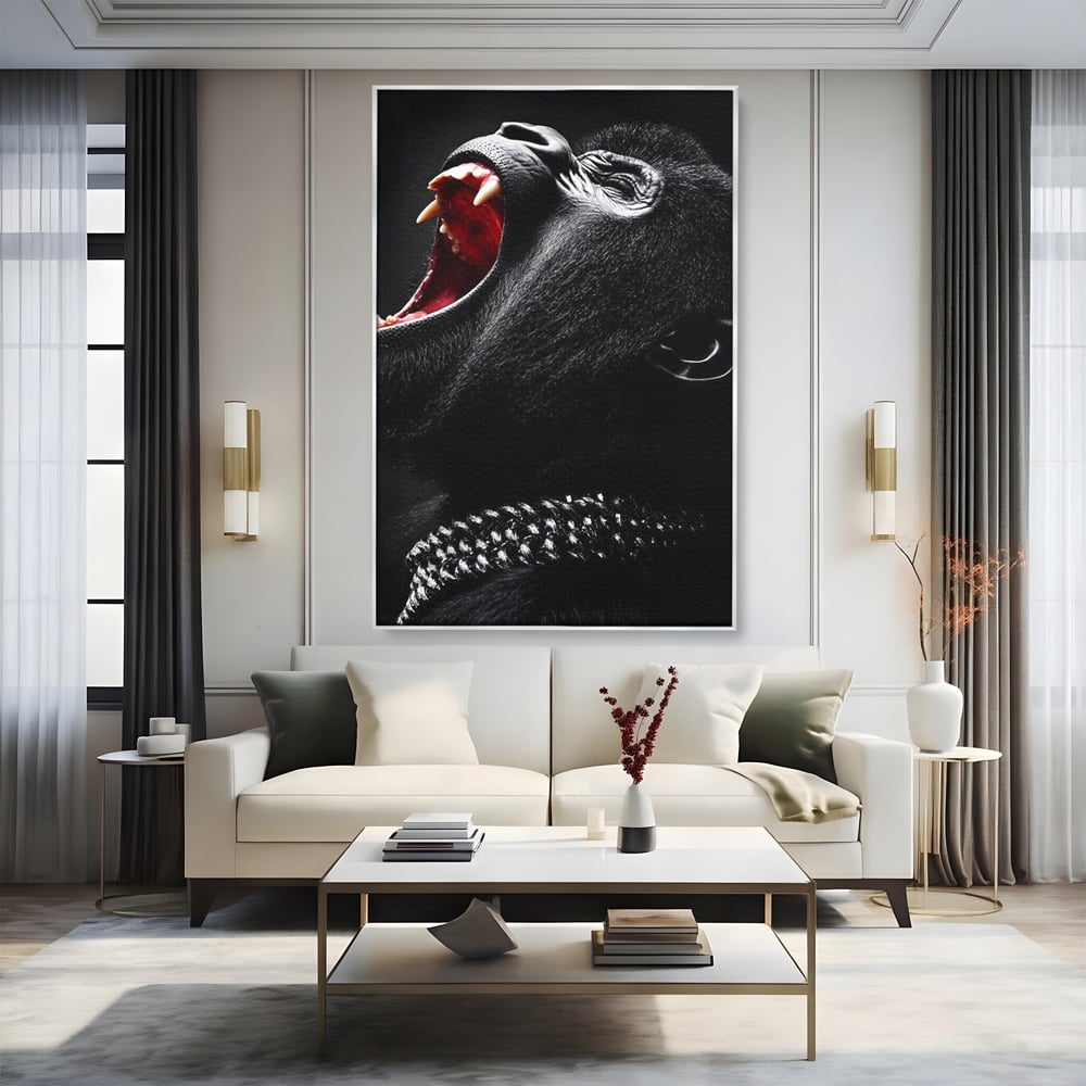 Tablou Canvas Premium, LuxCanva® M1334, Glasul Salbaticiei, Strigat, Colti, Furie, Gorila, Expresie, Teroare, Bestie, Lanturi, Instinct, Animal, Birou, Living, Camera Copil