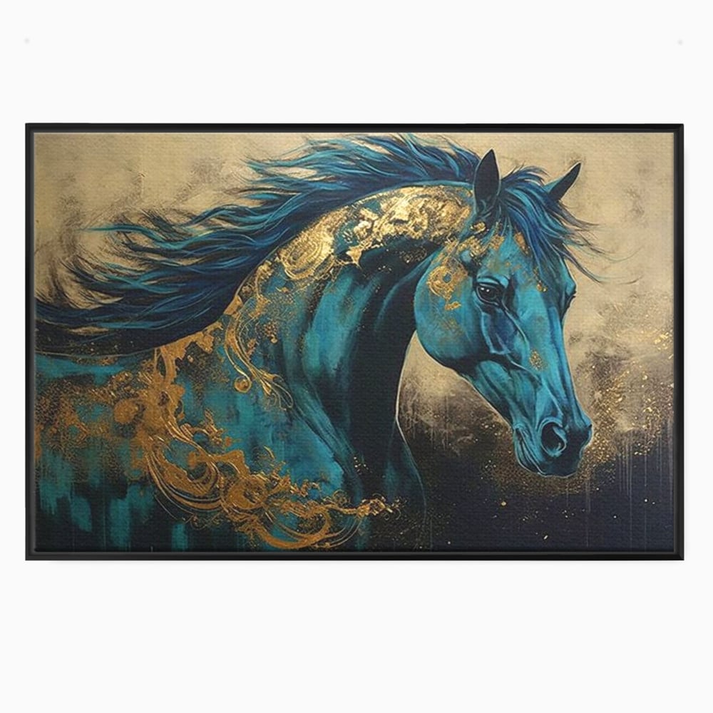 Tablou Canvas Premium, LuxCanva® M1335, Epopee Albastra, Cal, Animal, Coama, Galop, Auriu, Portret, Elegant, Dinamic, Gratios, Artistic, Pictura, Birou, Living, Camera Copil