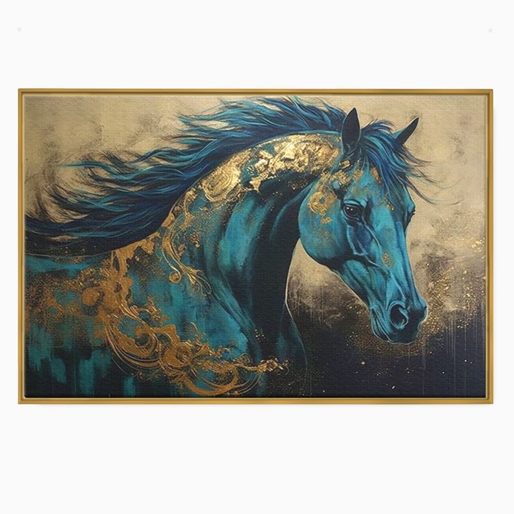 Tablou Canvas Premium, LuxCanva® M1335, Epopee Albastra, Cal, Animal, Coama, Galop, Auriu, Portret, Elegant, Dinamic, Gratios, Artistic, Pictura, Birou, Living, Camera Copil