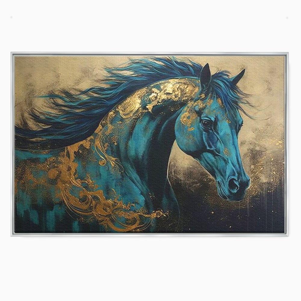 Tablou Canvas Premium, LuxCanva® M1335, Epopee Albastra, Cal, Animal, Coama, Galop, Auriu, Portret, Elegant, Dinamic, Gratios, Artistic, Pictura, Birou, Living, Camera Copil
