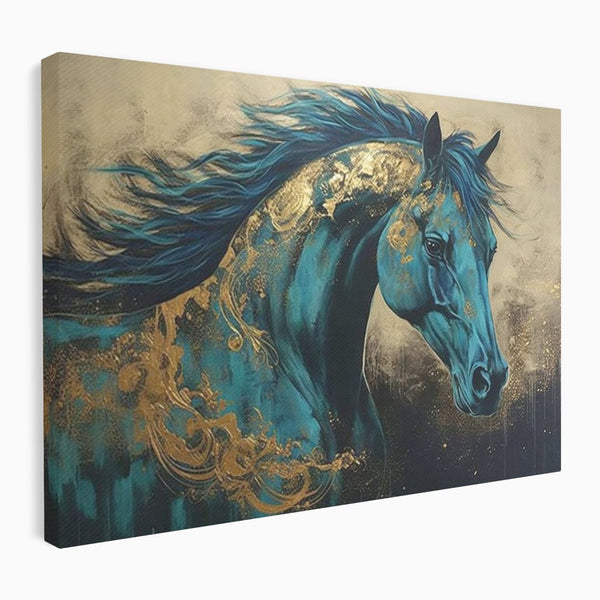 Tablou Canvas Premium, LuxCanva® M1335, Epopee Albastra, Cal, Animal, Coama, Galop, Auriu, Portret, Elegant, Dinamic, Gratios, Artistic, Pictura, Birou, Living, Camera Copil