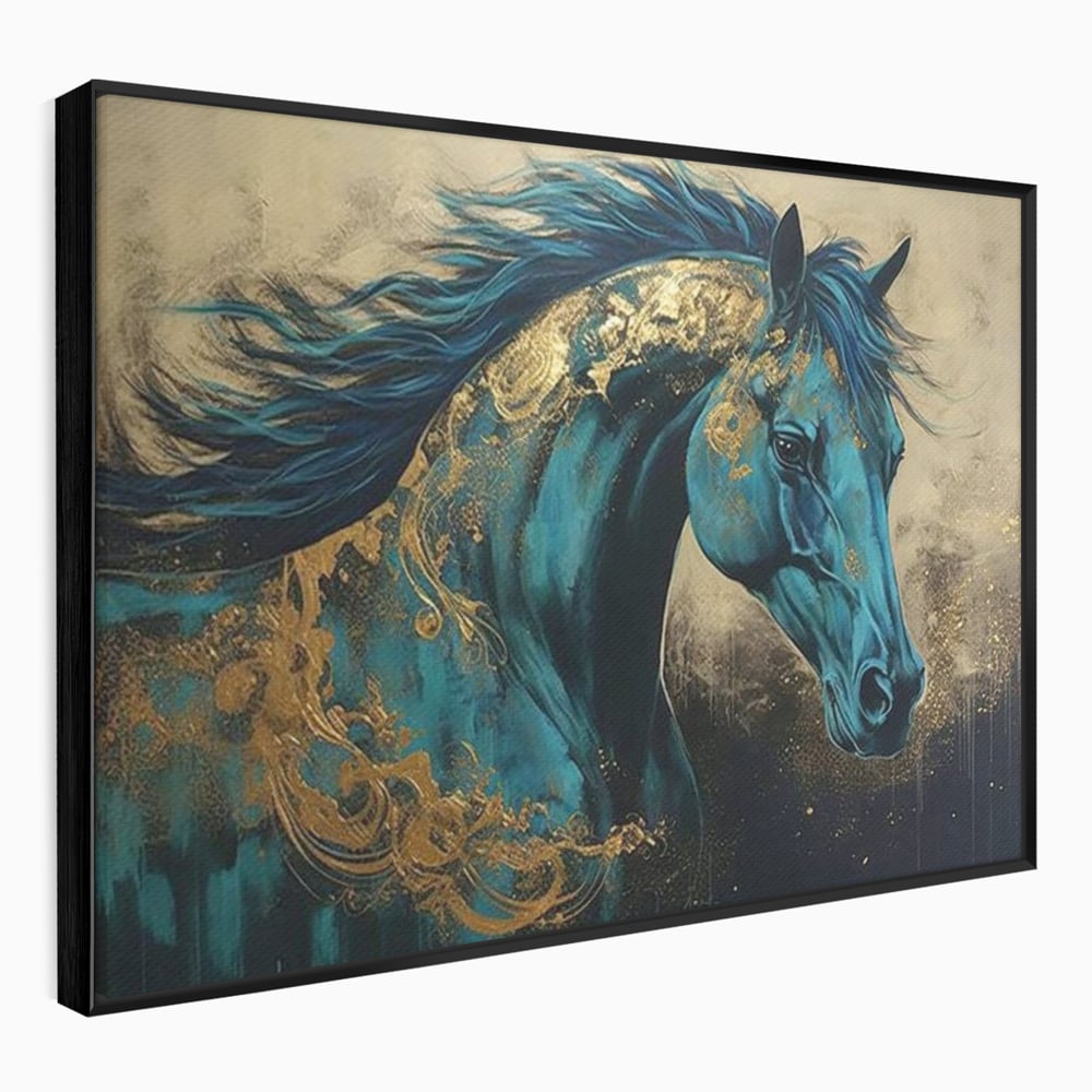 Tablou Canvas Premium, LuxCanva® M1335, Epopee Albastra, Cal, Animal, Coama, Galop, Auriu, Portret, Elegant, Dinamic, Gratios, Artistic, Pictura, Birou, Living, Camera Copil