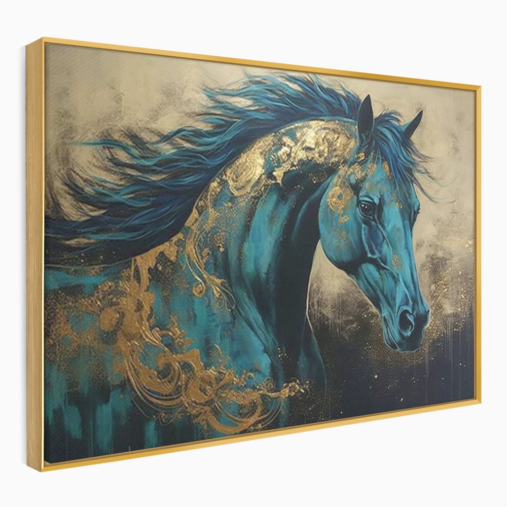 Tablou Canvas Premium, LuxCanva® M1335, Epopee Albastra, Cal, Animal, Coama, Galop, Auriu, Portret, Elegant, Dinamic, Gratios, Artistic, Pictura, Birou, Living, Camera Copil