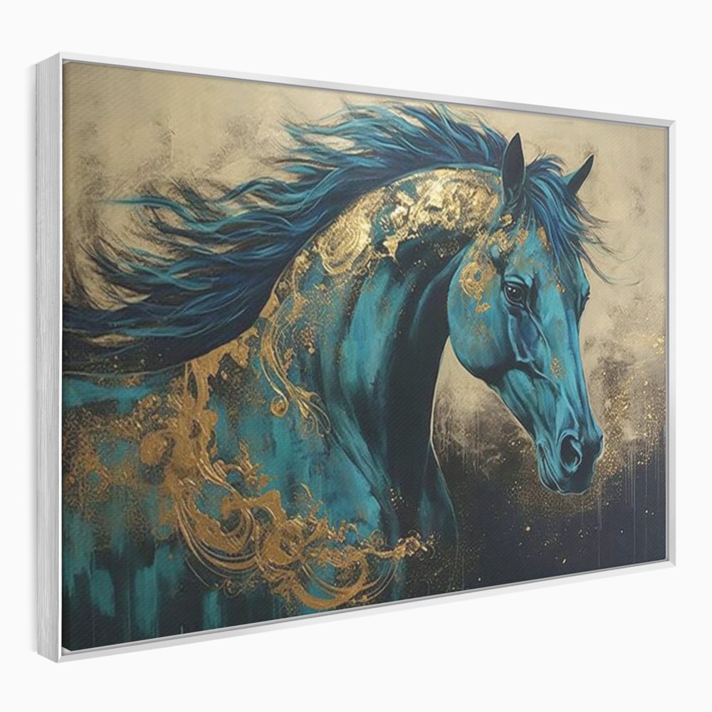 Tablou Canvas Premium, LuxCanva® M1335, Epopee Albastra, Cal, Animal, Coama, Galop, Auriu, Portret, Elegant, Dinamic, Gratios, Artistic, Pictura, Birou, Living, Camera Copil