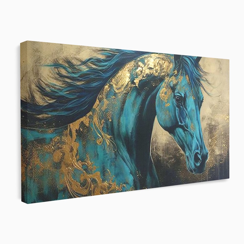 Tablou Canvas Premium, LuxCanva® M1335, Epopee Albastra, Cal, Animal, Coama, Galop, Auriu, Portret, Elegant, Dinamic, Gratios, Artistic, Pictura, Birou, Living, Camera Copil
