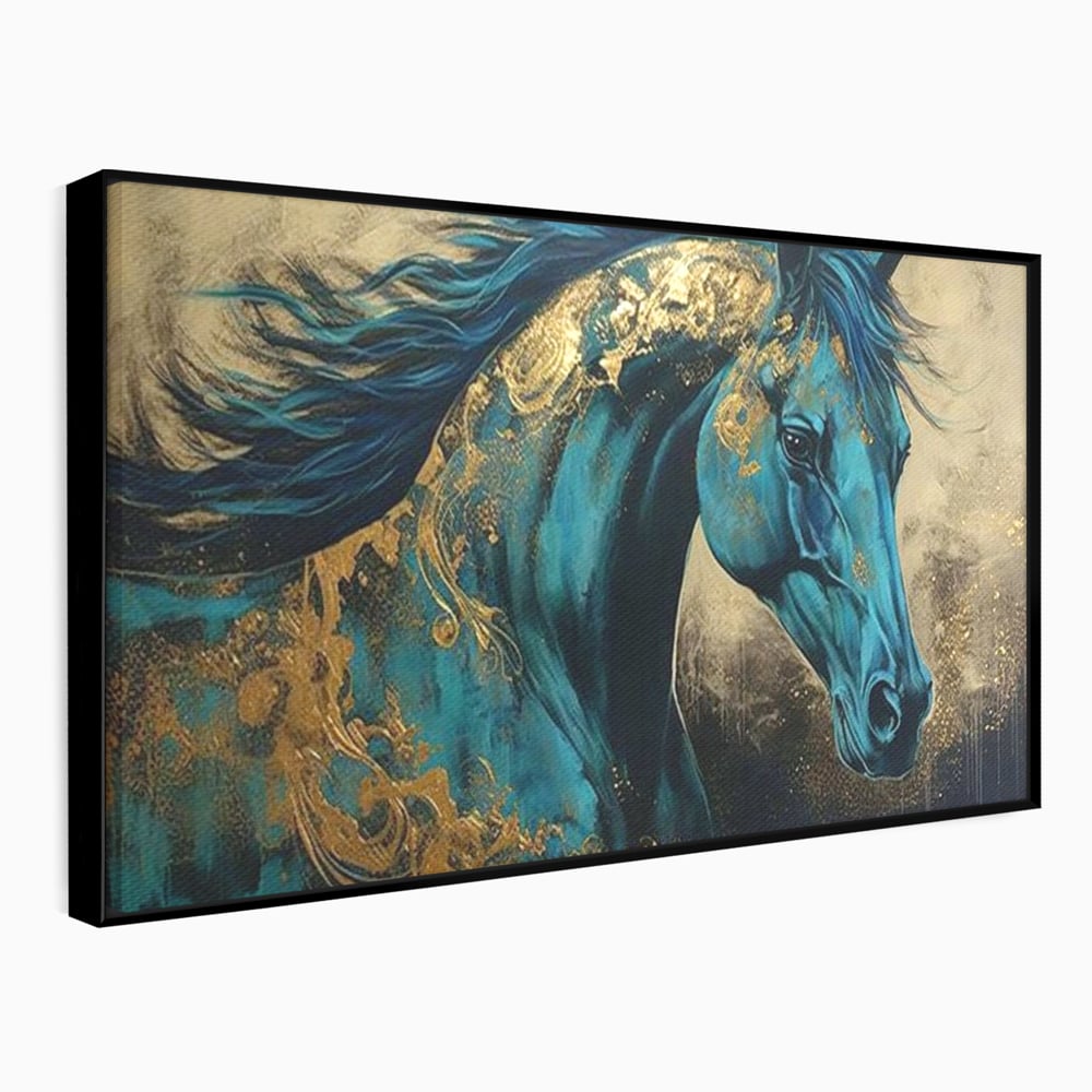 Tablou Canvas Premium, LuxCanva® M1335, Epopee Albastra, Cal, Animal, Coama, Galop, Auriu, Portret, Elegant, Dinamic, Gratios, Artistic, Pictura, Birou, Living, Camera Copil