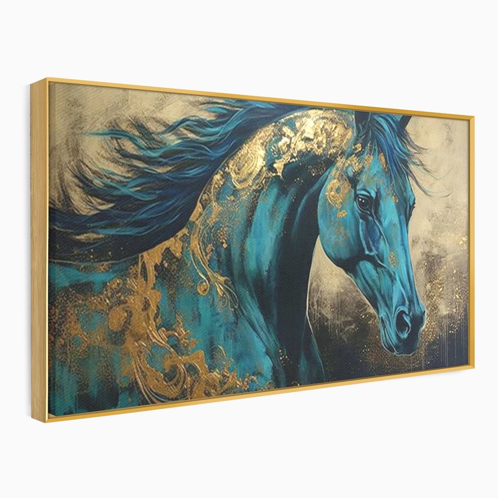 Tablou Canvas Premium, LuxCanva® M1335, Epopee Albastra, Cal, Animal, Coama, Galop, Auriu, Portret, Elegant, Dinamic, Gratios, Artistic, Pictura, Birou, Living, Camera Copil