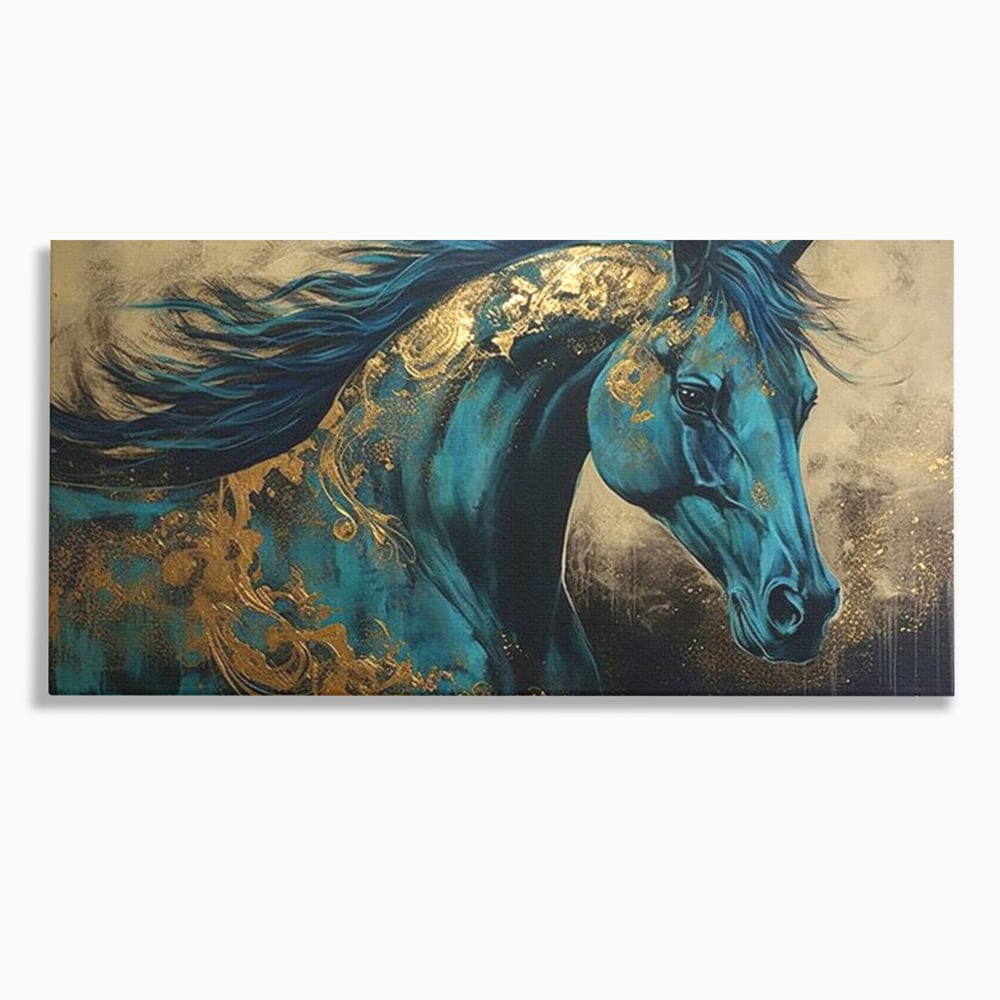 Tablou Canvas Premium, LuxCanva® M1335, Epopee Albastra, Cal, Animal, Coama, Galop, Auriu, Portret, Elegant, Dinamic, Gratios, Artistic, Pictura, Birou, Living, Camera Copil