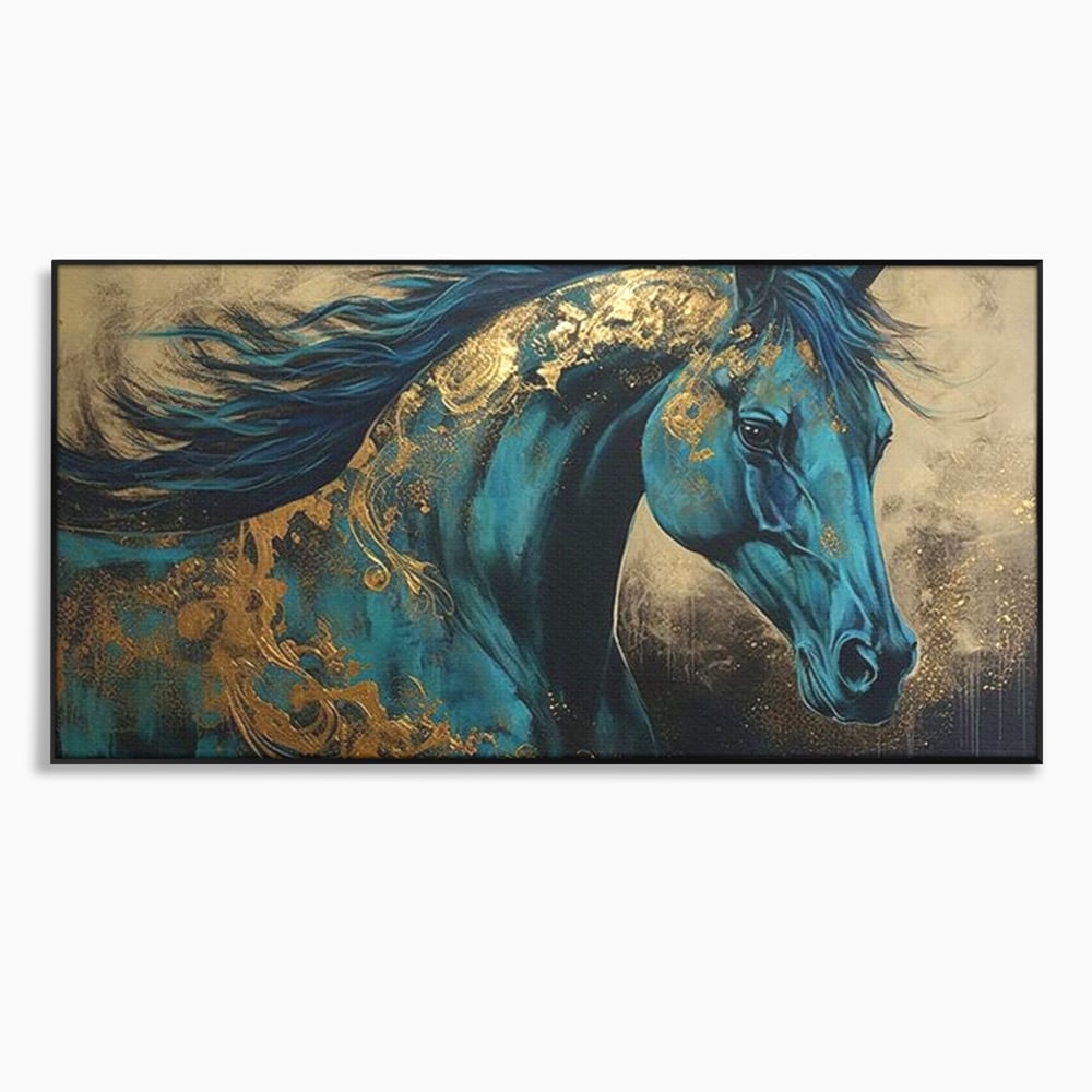 Tablou Canvas Premium, LuxCanva® M1335, Epopee Albastra, Cal, Animal, Coama, Galop, Auriu, Portret, Elegant, Dinamic, Gratios, Artistic, Pictura, Birou, Living, Camera Copil