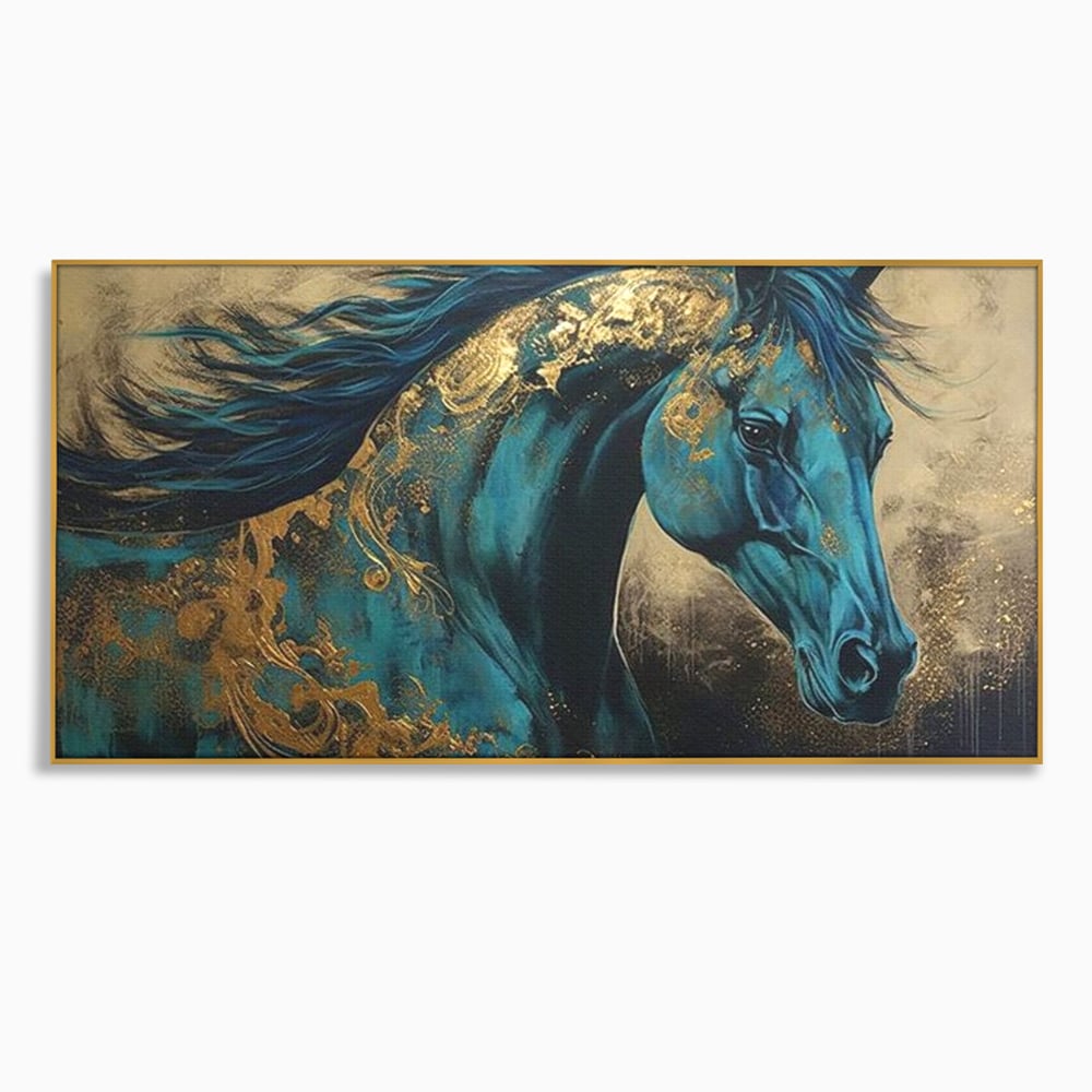 Tablou Canvas Premium, LuxCanva® M1335, Epopee Albastra, Cal, Animal, Coama, Galop, Auriu, Portret, Elegant, Dinamic, Gratios, Artistic, Pictura, Birou, Living, Camera Copil