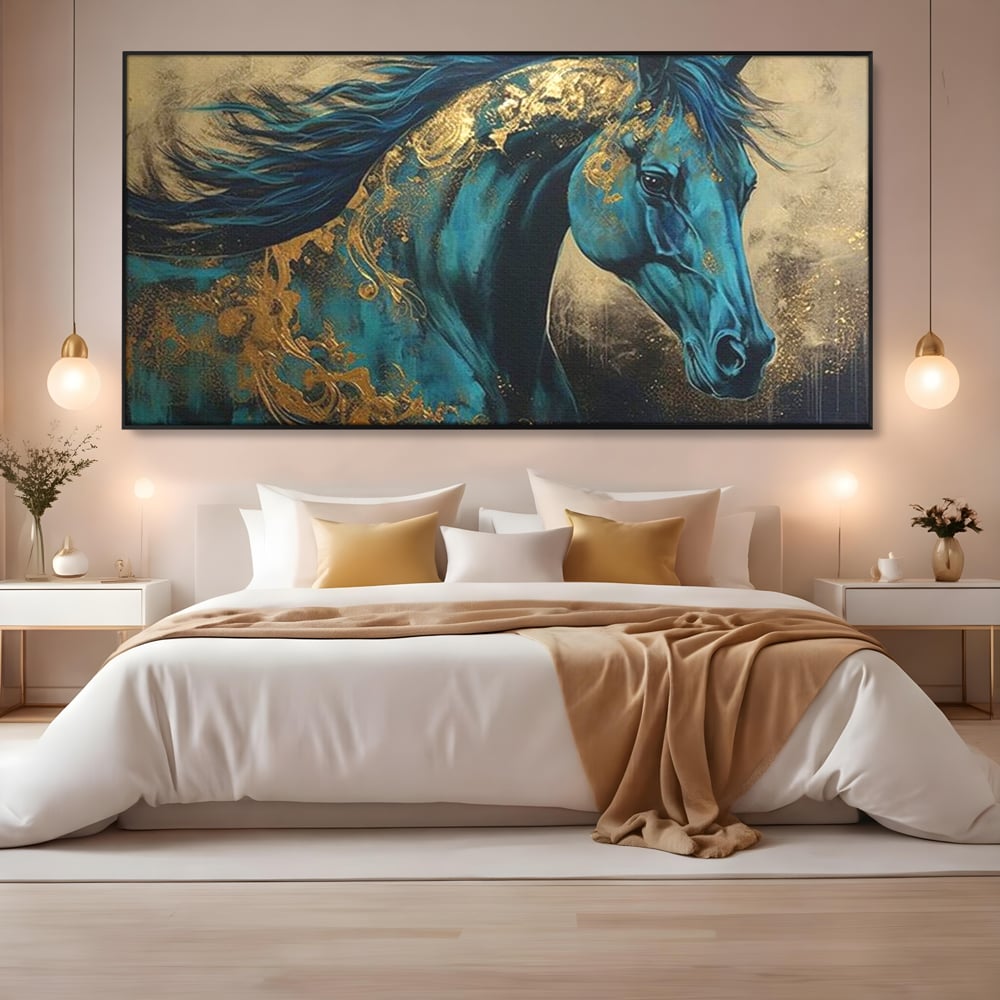 Tablou Canvas Premium, LuxCanva® M1335, Epopee Albastra, Cal, Animal, Coama, Galop, Auriu, Portret, Elegant, Dinamic, Gratios, Artistic, Pictura, Birou, Living, Camera Copil