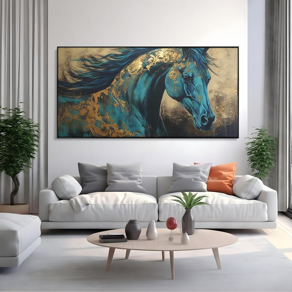 Tablou Canvas Premium, LuxCanva® M1335, Epopee Albastra, Cal, Animal, Coama, Galop, Auriu, Portret, Elegant, Dinamic, Gratios, Artistic, Pictura, Birou, Living, Camera Copil