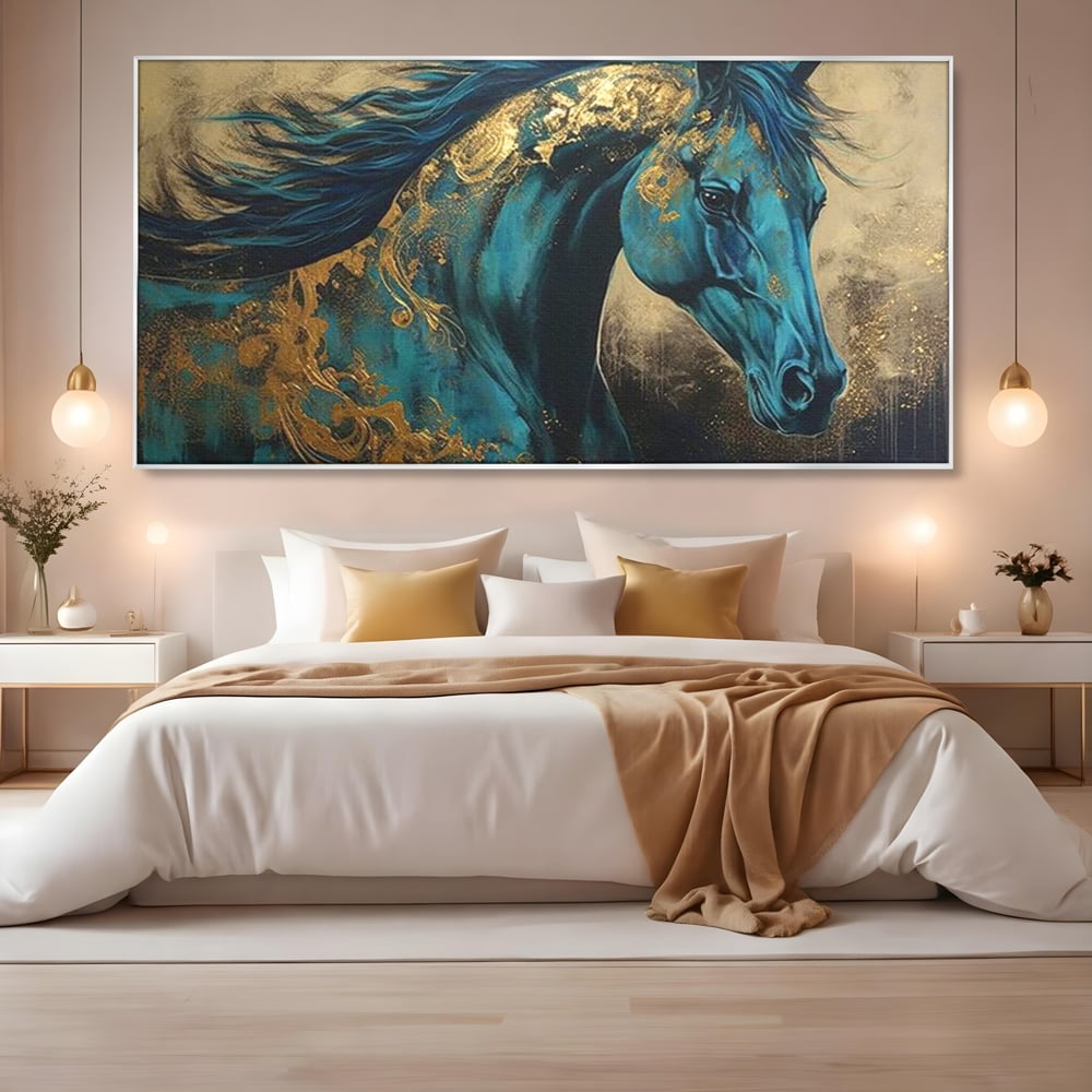 Tablou Canvas Premium, LuxCanva® M1335, Epopee Albastra, Cal, Animal, Coama, Galop, Auriu, Portret, Elegant, Dinamic, Gratios, Artistic, Pictura, Birou, Living, Camera Copil