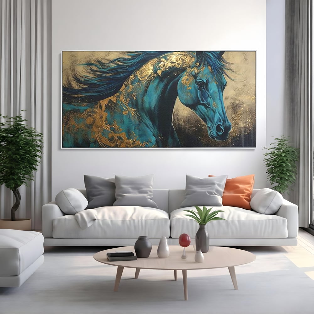 Tablou Canvas Premium, LuxCanva® M1335, Epopee Albastra, Cal, Animal, Coama, Galop, Auriu, Portret, Elegant, Dinamic, Gratios, Artistic, Pictura, Birou, Living, Camera Copil