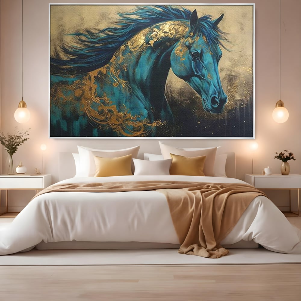 Tablou Canvas Premium, LuxCanva® M1335, Epopee Albastra, Cal, Animal, Coama, Galop, Auriu, Portret, Elegant, Dinamic, Gratios, Artistic, Pictura, Birou, Living, Camera Copil