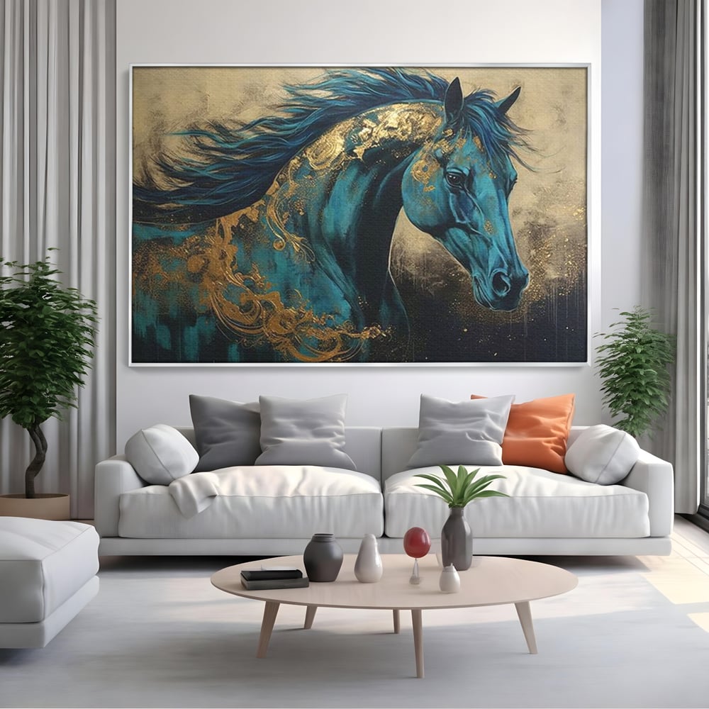 Tablou Canvas Premium, LuxCanva® M1335, Epopee Albastra, Cal, Animal, Coama, Galop, Auriu, Portret, Elegant, Dinamic, Gratios, Artistic, Pictura, Birou, Living, Camera Copil
