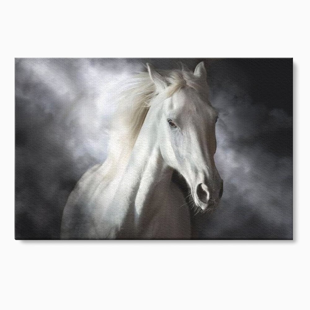 Tablou Canvas Premium, LuxCanva® M1336, Galop deasupra Norilor, Lumina, Nori, Puritate, Cal, Alb, Salbatic, Animal, Mister, Eleganta, Dramatic, Birou, Living, Camera Copil