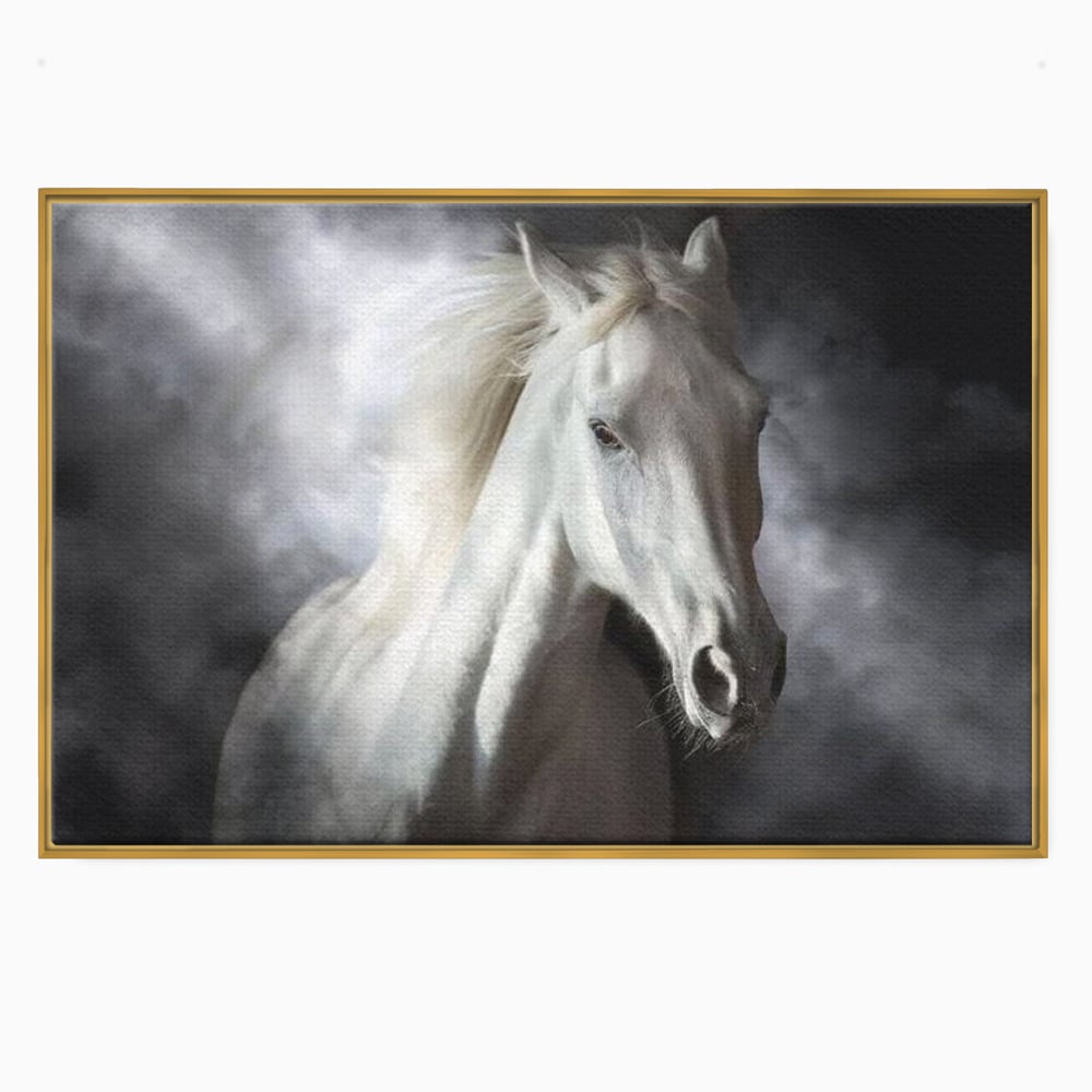 Tablou Canvas Premium, LuxCanva® M1336, Galop deasupra Norilor, Lumina, Nori, Puritate, Cal, Alb, Salbatic, Animal, Mister, Eleganta, Dramatic, Birou, Living, Camera Copil