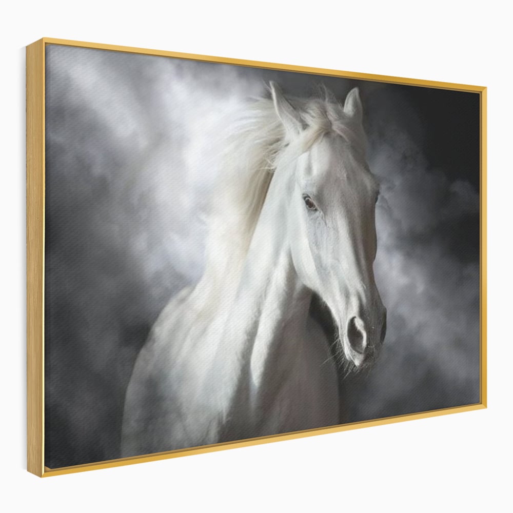 Tablou Canvas Premium, LuxCanva® M1336, Galop deasupra Norilor, Lumina, Nori, Puritate, Cal, Alb, Salbatic, Animal, Mister, Eleganta, Dramatic, Birou, Living, Camera Copil