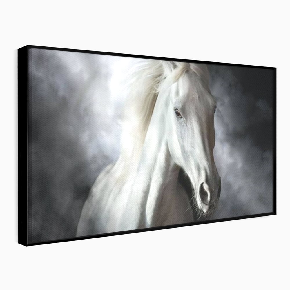 Tablou Canvas Premium, LuxCanva® M1336, Galop deasupra Norilor, Lumina, Nori, Puritate, Cal, Alb, Salbatic, Animal, Mister, Eleganta, Dramatic, Birou, Living, Camera Copil