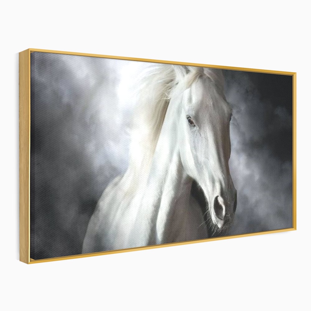 Tablou Canvas Premium, LuxCanva® M1336, Galop deasupra Norilor, Lumina, Nori, Puritate, Cal, Alb, Salbatic, Animal, Mister, Eleganta, Dramatic, Birou, Living, Camera Copil