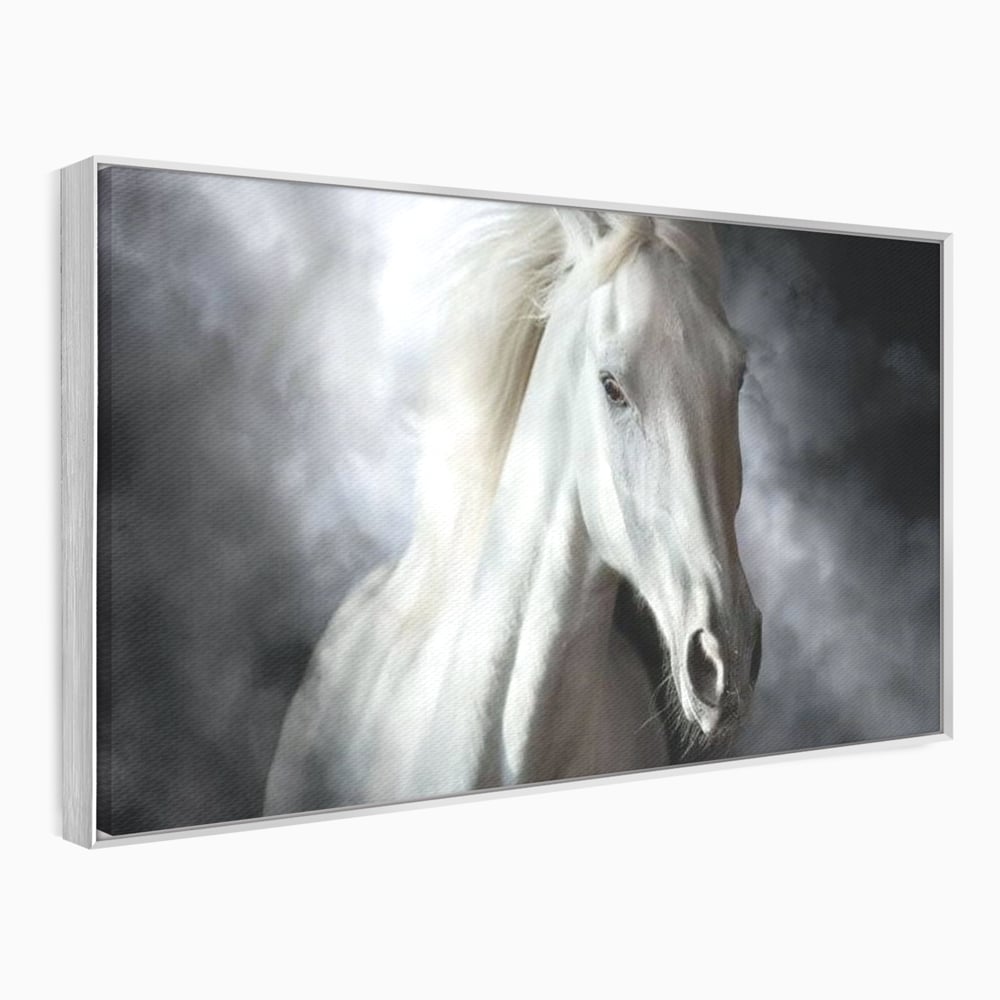 Tablou Canvas Premium, LuxCanva® M1336, Galop deasupra Norilor, Lumina, Nori, Puritate, Cal, Alb, Salbatic, Animal, Mister, Eleganta, Dramatic, Birou, Living, Camera Copil
