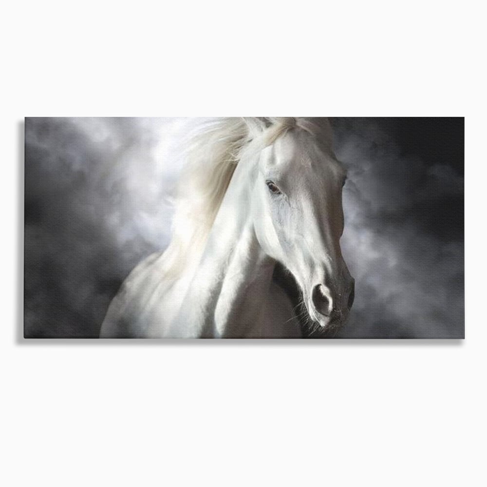Tablou Canvas Premium, LuxCanva® M1336, Galop deasupra Norilor, Lumina, Nori, Puritate, Cal, Alb, Salbatic, Animal, Mister, Eleganta, Dramatic, Birou, Living, Camera Copil