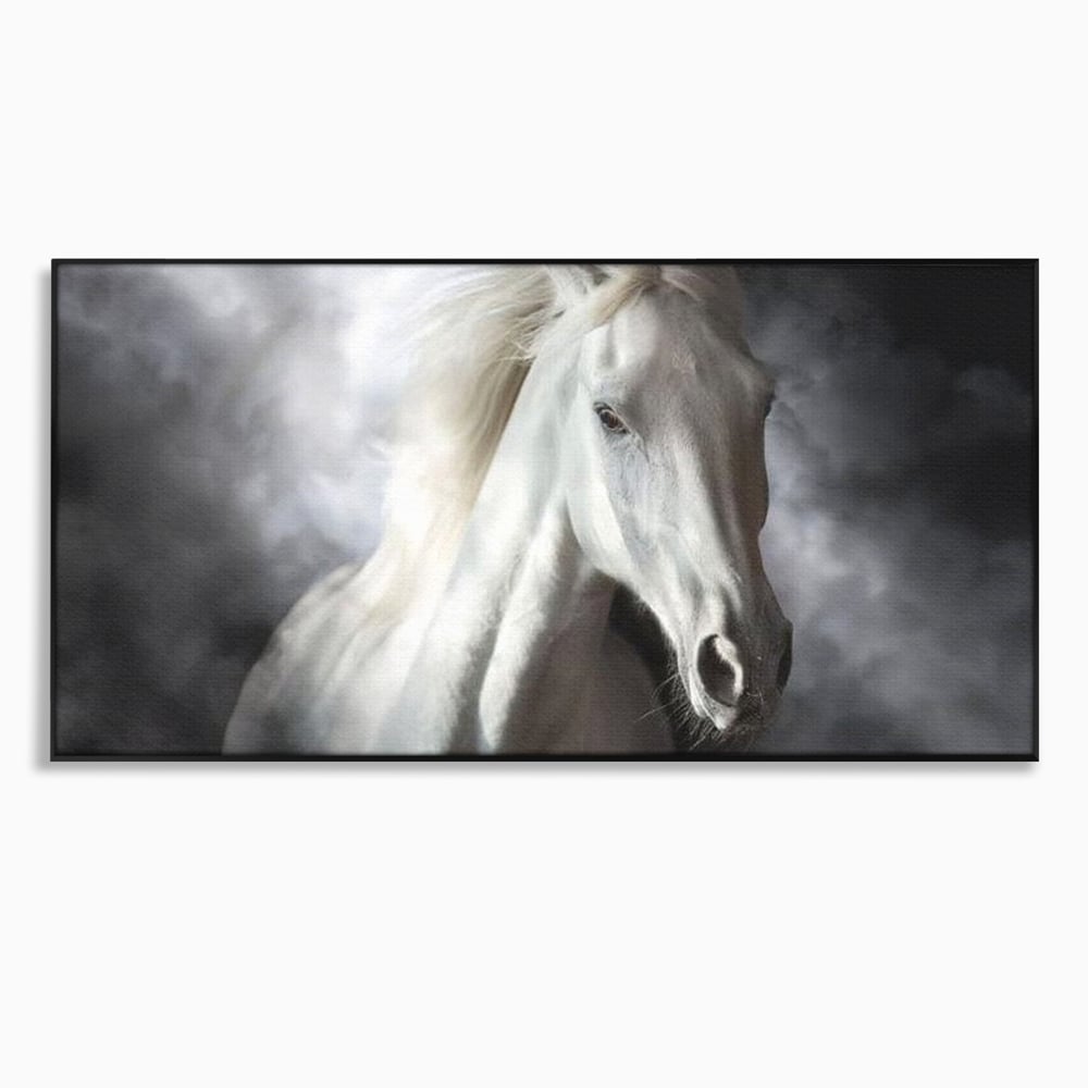 Tablou Canvas Premium, LuxCanva® M1336, Galop deasupra Norilor, Lumina, Nori, Puritate, Cal, Alb, Salbatic, Animal, Mister, Eleganta, Dramatic, Birou, Living, Camera Copil