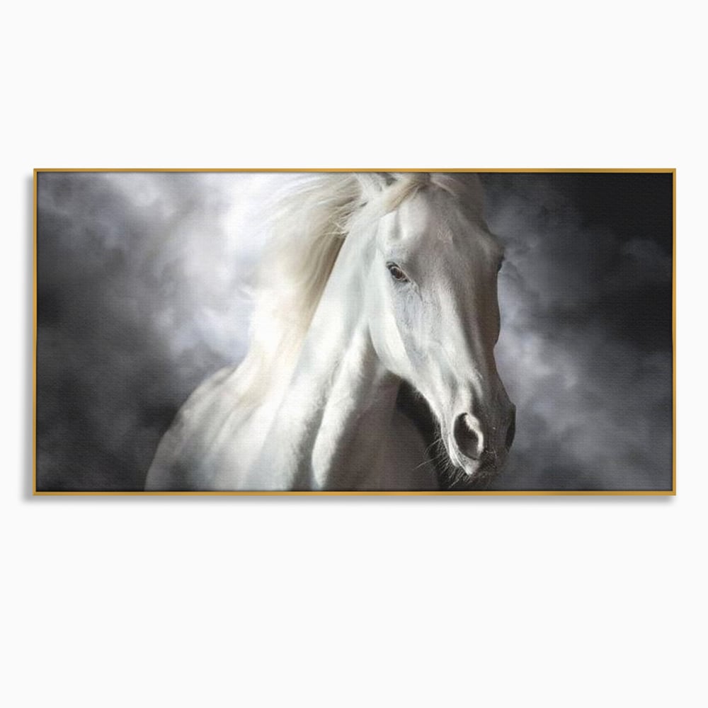 Tablou Canvas Premium, LuxCanva® M1336, Galop deasupra Norilor, Lumina, Nori, Puritate, Cal, Alb, Salbatic, Animal, Mister, Eleganta, Dramatic, Birou, Living, Camera Copil