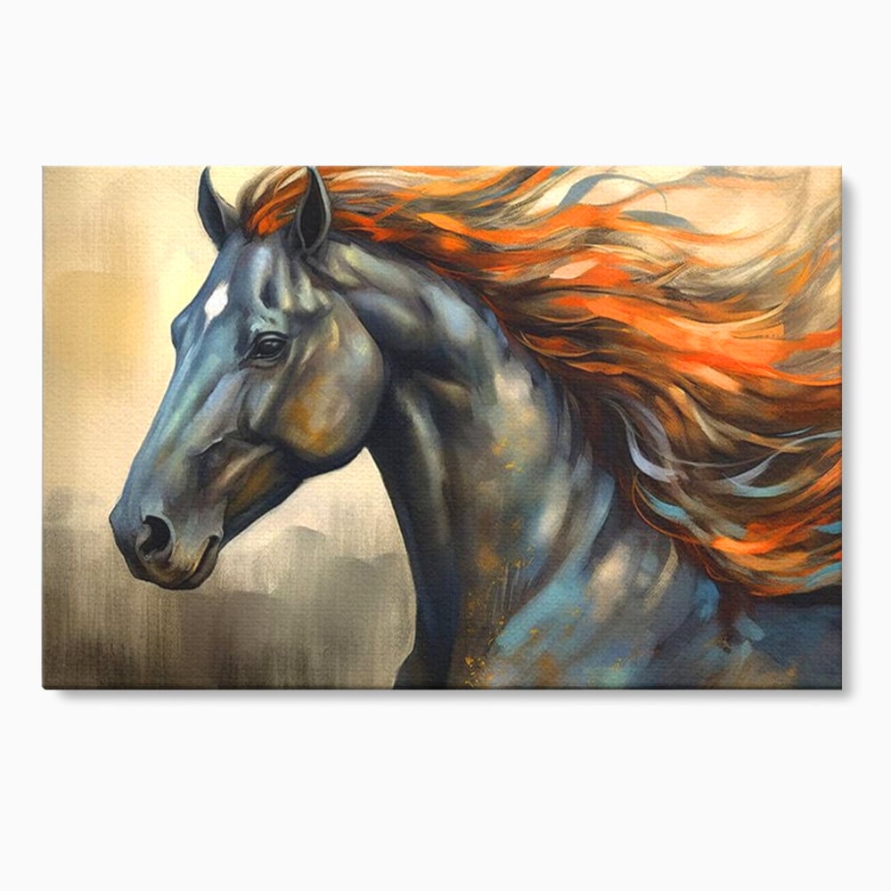 Leinwand Wandkunst Canvas Premium, LuxCanva® M1337, Night Thrill, Mähne, Pferd, Gemälde, Schwarz, Flammen, Galopp, Bewegung, anmutig, wild, Büro, Wohnen, Kinderzimmer