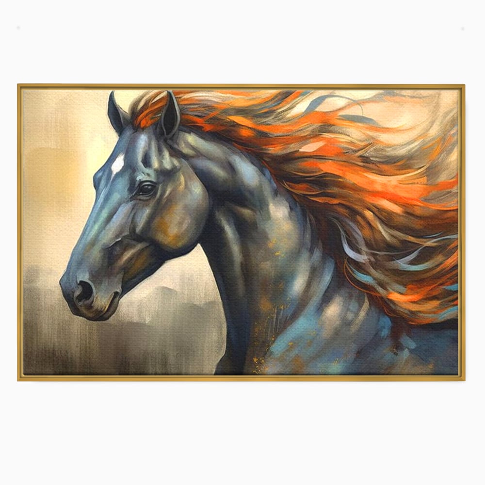 Leinwand Wandkunst Canvas Premium, LuxCanva® M1337, Night Thrill, Mähne, Pferd, Gemälde, Schwarz, Flammen, Galopp, Bewegung, anmutig, wild, Büro, Wohnen, Kinderzimmer
